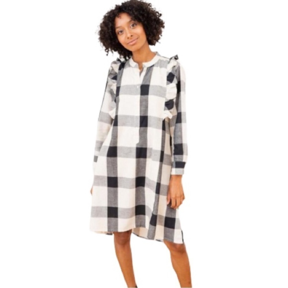 NWT Tribe Alive Laude The Label Freya Ruffled Shirt Dress Buffalo Plaid Vintage